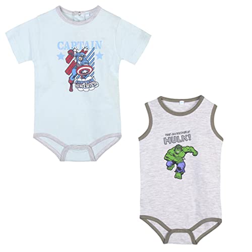 CERDÁ LIFE'S LITTLE MOMENTS Pack de 2 Body Niño de Verano | Ropa de Bebe de Algodón 100% de Capitan America y Hulk-Licencia Oficial Marvel, Azul, 24 Meses para Bebés