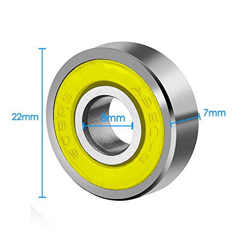 CESFONJER Rodamiento de Bolas de 10 Unidades 608RS ABEC 9 – 608 2RS Doble de Goma Sellada en Miniatura para Patinaje, Patines en Línea, Scooters (8 mm x 22 mm x 7 mm)