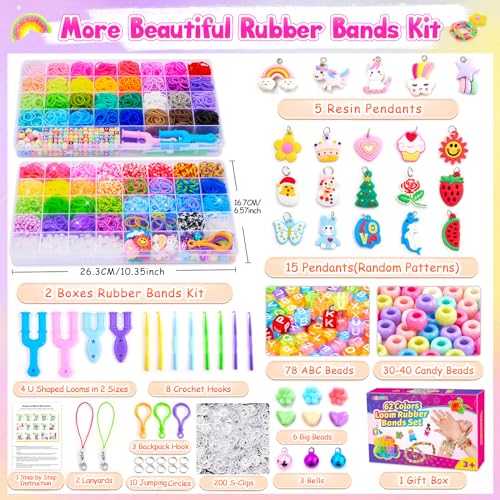 CGBOOM 5000+Kit de Gomas para Hacer Pulseras, 62 Colores Kit de Pulseras Gomas Elasticas, Manualidades Niños, Regalos para Niñas 5-12 Años Kit Para Hacer Joyas