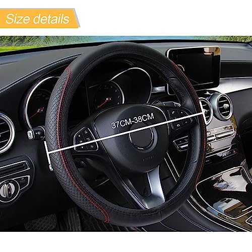 CGEAMDY Cubierta de Volante de Cuero de Microfibra, Funda Volante Coche Universal Transpirable Antideslizante de 38cm de Cuero, Suave Adecuado para Todas Las Estaciones Funda Volante Coche(Negro-Rojo)