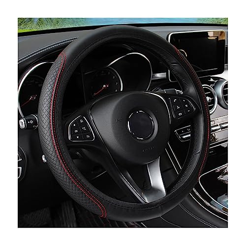 CGEAMDY Cubierta de Volante de Cuero de Microfibra, Funda Volante Coche Universal Transpirable Antideslizante de 38cm de Cuero, Suave Adecuado para Todas Las Estaciones Funda Volante Coche(Negro-Rojo)