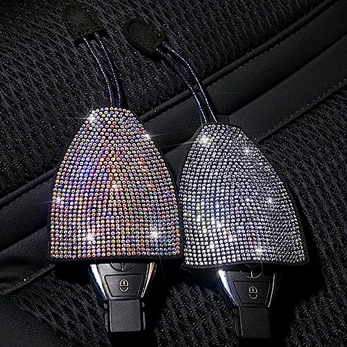 CGEAMDY Funda Protectora para Llaves De Coche, Llavero Universal De Cuero para Coche, Llavero De Cuero con Diamantes, Llavero Accesorio para Coche con Protección Total para Mujer(Blanco)