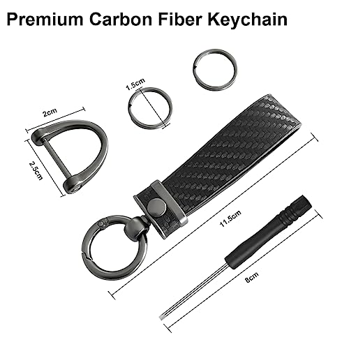 CGEAMDY Llavero De Cuero De Microfibra Primera Para Coche, Llavero De Fibra Carbono Moda 360 Grados Giratorio Con Anillo En D Antipérdida, Llavero Universales Regalo Para Hombres Y Mujeres(Negro)