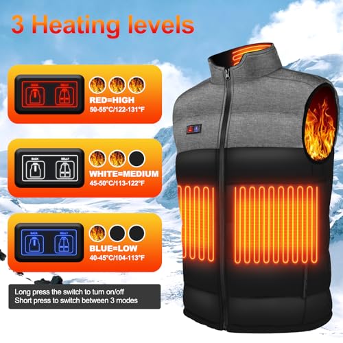 Chaleco Calefactable, Chaqueta Calefactable Hombre Eléctrico USB con 4 Zonas Calefactables 3 Niveles de Temperatura, Chaleco Termico Impermeable y Lavable para Exteriores - M (Baterías NO Incluidas)