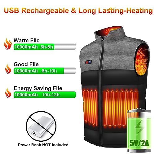 Chaleco Calefactable, Chaqueta Calefactable Hombre Eléctrico USB con 4 Zonas Calefactables 3 Niveles de Temperatura, Chaleco Termico Impermeable y Lavable para Exteriores - M (Baterías NO Incluidas)