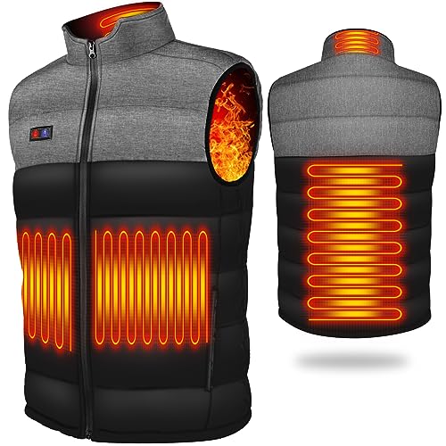 Chaleco Calefactable, Chaqueta Calefactable Hombre Eléctrico USB con 4 Zonas Calefactables 3 Niveles de Temperatura, Chaleco Termico Impermeable y Lavable para Exteriores - M (Baterías NO Incluidas)