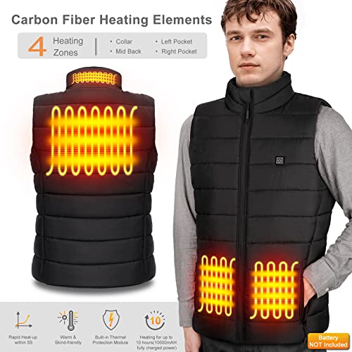 Chaleco Calentador, AGUG Chaleco Calefactable Eléctrico 3 Niveles de Temperatura Chaleco Térmico para Mujer/Hombre Chaqueta Calefactable para Moto Senderismo Caza Esquí Camping (Batería No) Hombre-M