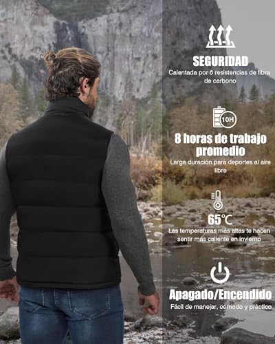 Chaleco Hombre Mujer, Chaleco Calefactable con Bateria Recargable de 10000mAh, Chaleco Termico Eléctrico USB con 3 Temperaturas Niveles 6 Zonas de Calentamiento para Ciclismo Esquí Pesca