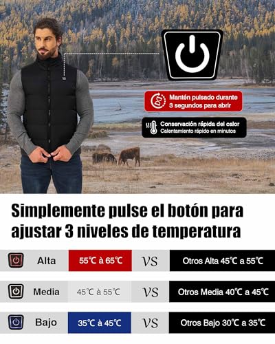 Chaleco Hombre Mujer, Chaleco Calefactable con Bateria Recargable de 10000mAh, Chaleco Termico Eléctrico USB con 3 Temperaturas Niveles 6 Zonas de Calentamiento para Ciclismo Esquí Pesca