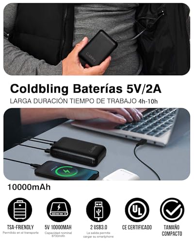 Chaleco Hombre Mujer, Chaleco Calefactable con Bateria Recargable de 10000mAh, Chaleco Termico Eléctrico USB con 3 Temperaturas Niveles 6 Zonas de Calentamiento para Ciclismo Esquí Pesca