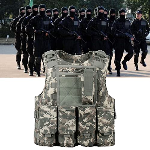 Chaleco Militar, Chaleco de Entrenamiento de Nailon Ligero, Chaleco Militar Ajustable con Peso, Equipo Multifunción para Pescar y Viajar (ACU)