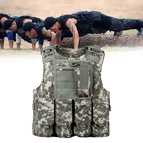 Chaleco Militar, Chaleco de Entrenamiento de Nailon Ligero, Chaleco Militar Ajustable con Peso, Equipo Multifunción para Pescar y Viajar (ACU)