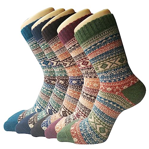 Chalier Finery 5 Pares de Colorido Calcetines Invierno de Lana Para Mujer, Calcetines Térmicos Cálidos, Regalo de Cumpleaños de Navidad para Mujer