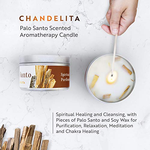 Chandelita Vela Aromática de Palo Santo para Purificar la Energia, y Limpiar Espiritualmente, con Cera de Soja para Relajación, Meditación y Sanación de Chakras o como Decoración para el Hogar