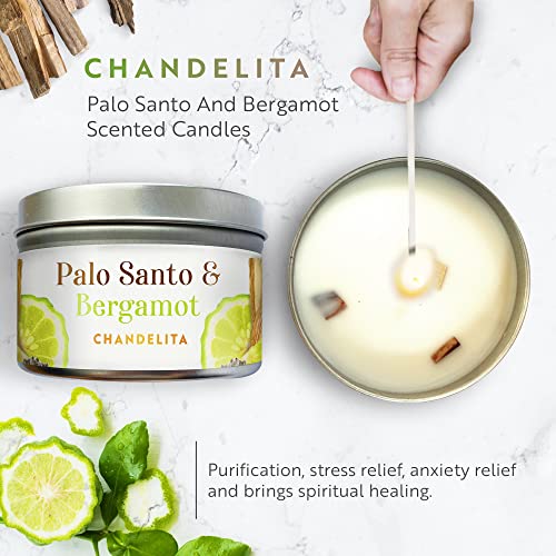 Chandelita Vela Aromática De Palo Santo Y Aceite Esencial Bergamota Con Cera De Soja Y Aceites Esenciales Con Madera De Palo Santo - Velas Aromáticas - Velas Decorativas - Relajación Y Meditación