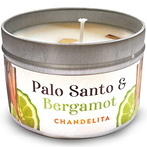 Chandelita Vela Aromática De Palo Santo Y Aceite Esencial Bergamota Con Cera De Soja Y Aceites Esenciales Con Madera De Palo Santo - Velas Aromáticas - Velas Decorativas - Relajación Y Meditación