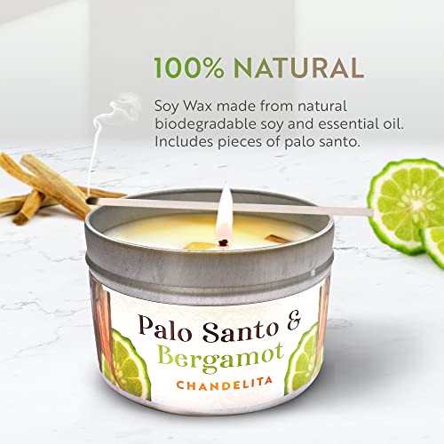 Chandelita Vela Aromática De Palo Santo Y Aceite Esencial Bergamota Con Cera De Soja Y Aceites Esenciales Con Madera De Palo Santo - Velas Aromáticas - Velas Decorativas - Relajación Y Meditación