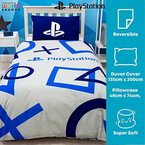 Character World Playstation - Funda de edredón para Juegos con Licencia Oficial Sony Playstation Reversible de Dos Caras con Funda de Almohada a Juego, polialgodón, Azul, PYSBLEDS001UK1