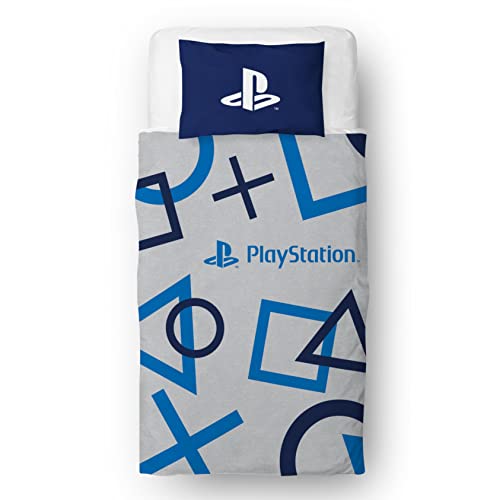 Character World Playstation - Funda de edredón para Juegos con Licencia Oficial Sony Playstation Reversible de Dos Caras con Funda de Almohada a Juego, polialgodón, Azul, PYSBLEDS001UK1