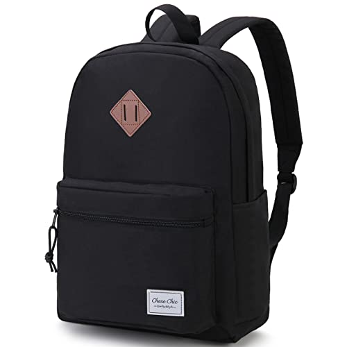 Chase Chic Mochilas Escolares Juveniles Adolescentes Mochila Portátil Clásico Ligero Resistente Mochila para Ordenador 15.6 Pulgadas Mochila Viaje Negro