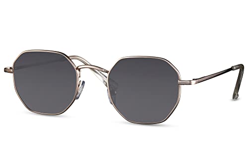 Cheapass Gafas de Sol octogonales clásicas con montura de Metal Dorado y Lentes oscuras UV400 para Hombre y Mujer