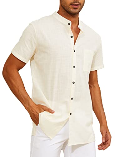 CheChury Camisa de Lino Manga Corta para Hombre Camisas Informales de Verano Camisa Suelta de Ocio de Color Sólido con Botónes Top con Bolsillo Top Camisa de Verano Camisa Hawaiana Estilo Casual