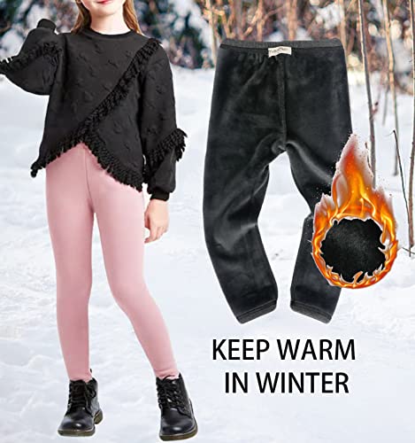 CheChury Leggings Niñas Térmico Pantalones Forros Polar Leggings Fleece Niñas Leggins Térmicos Pantalón Algodón Cálido Leggings Invierno Niñas Pantalones Largos Terciopelo Pantalones Bordados Niñas