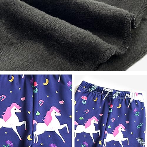 CheChury Leggins Niña Termicos Invierno Mallas Pantalones Leggins Niña Forro Polar Largos Ropa Deportiva Leggins Niña Estampados Unicornios Pantalónes de Pijamas Cintura Elástica 3-8 Años