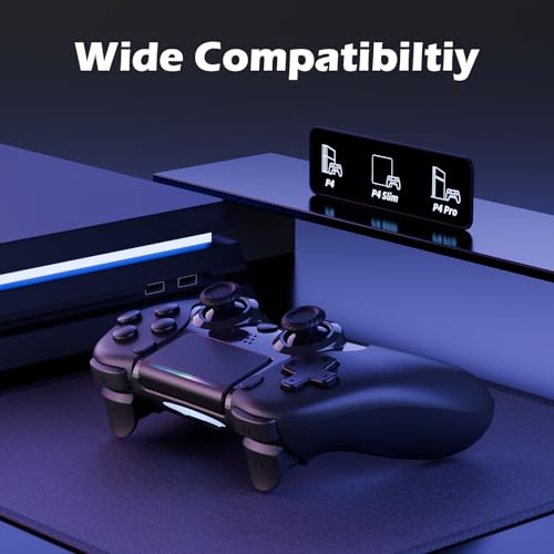 CHEREEKI Mando para PS4, Mando Play 4 inalambrico para P4 Slim, P4 Pro con Doble Vibración, Giroscopio, Turbo, Conector de Audio y Panel Táctil