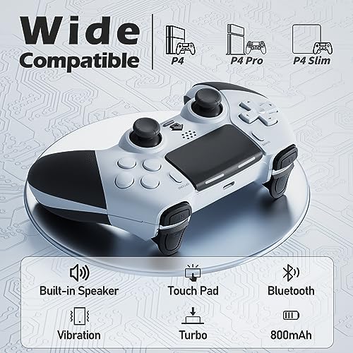 CHEREEKI Mando para PS4, Mandos inalámbricos para PS-4/ PS-4 Pro/PS-4 Slim con Doble Vibración, Giroscópico, Turbo, Touchpad y Conector de Audio