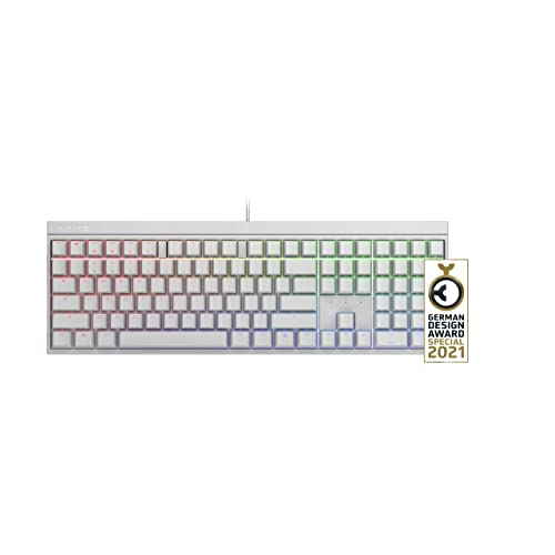 CHERRY MX 2.0S, Teclado de Gaming Mecánico Retroiluminado RGB, Configuración EE.UU. Internacional (QWERTY), con Cable, Diseñado en Alemania, Conmutadores MX Red de Origen, Blanco