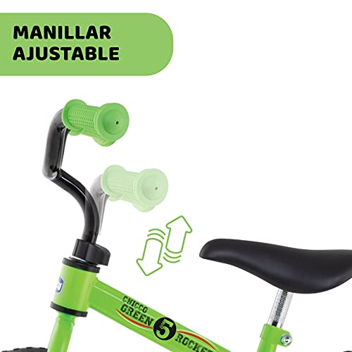 Chicco Bicicleta sin Pedales First Bike para Niños de 2 a 5 Años hasta 25 Kg, Bici para Aprender a Mantener el Equilibrio con Manillar y Sillín Ajustables, Color Verde - Juguetes para Niños