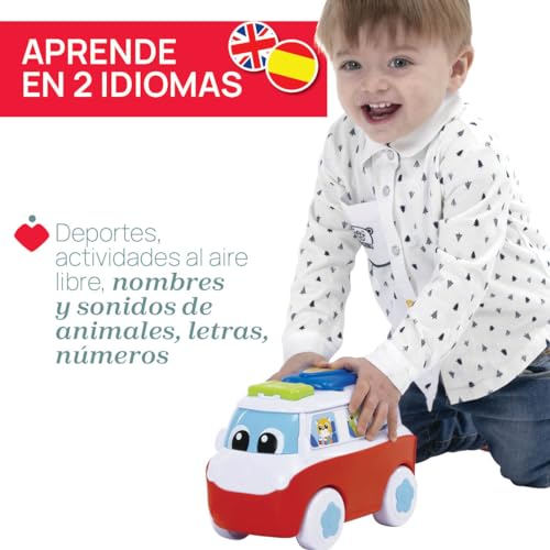 Chicco Mi Primera Caravana Bilingüe, Juguete Educativo, Camper de Juguete, Furgonéta con Actividades, Vehículo 6 Botones Interactivos, Canciones y Cuentos en Italiano e Inglés, Bebés de 1 a 3 Años