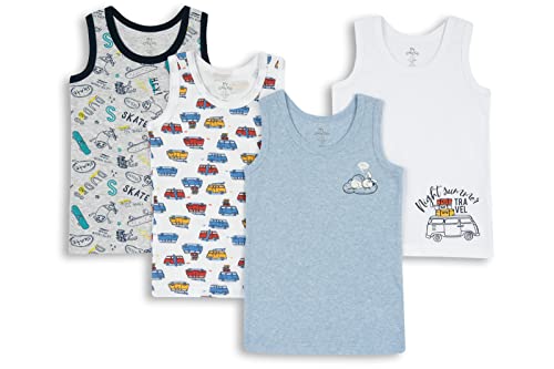 Chicco Pack de camisetas sin mangas de algodòn, Ropa interiòr Niños, Azul (Claro), 2 años (pack de 4)