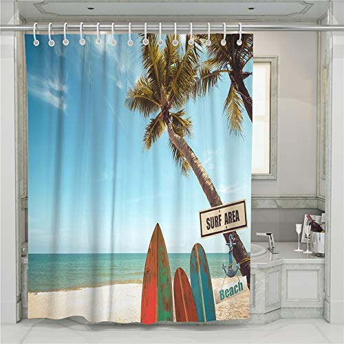 Chickwin Cortina de Baño Antimoho Antibacteriano Cortina de Ducha Impermeable 3D Impresión Surfear Poliéster Cortina de Bañera con 12 Anillos Lavable a Máquina (Zona de Surf,150x180cm)