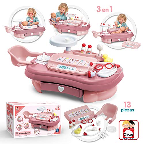 Chicos - Nursery Center de Enfermería Imitación. Juguete Completo con Set, 3 Espacios para cuidar a tu bebé con 13 Accesorios incluidos, A Partir de 3 años | Medidas: 57 x 29 x 79 cm (87458)