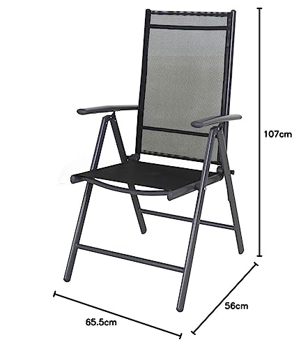 Chicreat Silla plegable de aluminio con respaldo alto reclinable con 7 posiciones, Carbón y Negro Transparente set de 2