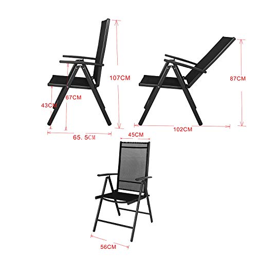 Chicreat Silla plegable de aluminio con respaldo alto reclinable con 7 posiciones, Carbón y Negro Transparente set de 2