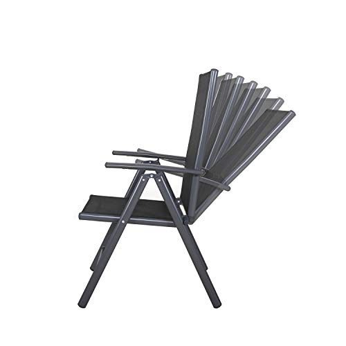 Chicreat Silla plegable de aluminio con respaldo alto reclinable con 7 posiciones, Carbón y Negro Transparente set de 2