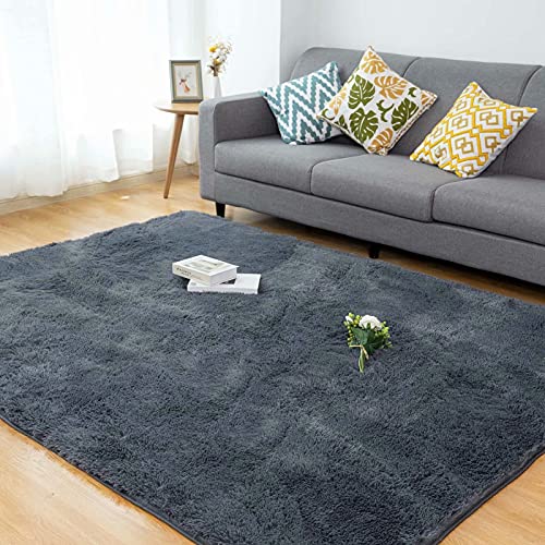 CHOSHOME Alfombra Shaggy para Salón habitación de los Niños Dormitorio Alfombra Interior Suave de Pelo Largo para Salón o Dormitorio Alfombra Antideslizante Muy Suave (Gris,150 * 240cm)