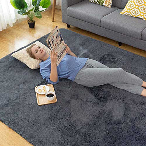 CHOSHOME Alfombra Shaggy para Salón habitación de los Niños Dormitorio Alfombra Interior Suave de Pelo Largo para Salón o Dormitorio Alfombra Antideslizante Muy Suave (Gris,150 * 240cm)