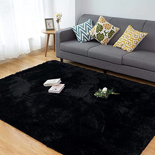 CHOSHOME Alfombras mullidas súper Suaves y de Terciopelo Lindo - Alfombra de interior adecuada para salón Dormitorio de Interior 90x150cm Negro