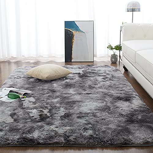 CHOSHOME Alfombras para Sala de Estar Alfombra Grande Suave y Esponjosa Alfombras Peludas Que no se Desprenden Alfombra Motley Tie-Dye Alfombras Modernas para Interiores, Gris Oscuro, 120 x 180 CM