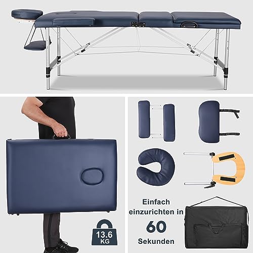 CHRUN Mesa de masaje portátil, cama de masaje, pestañas, spa, tatuaje, cama esteticista, ajustable, profesional, 3 pliegues, bolsa de transporte de patas de aluminio, 500 libras