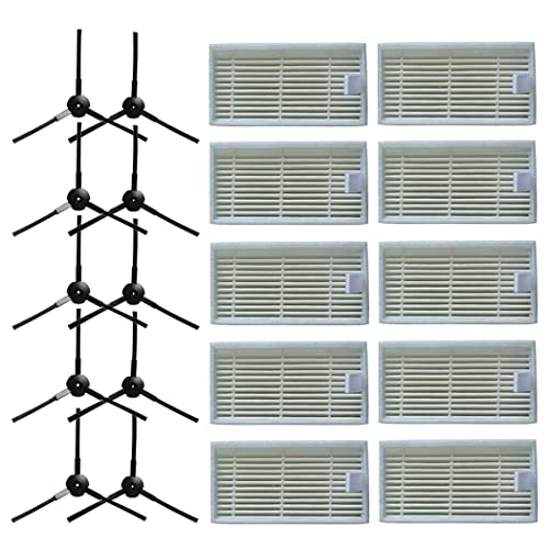 Chuancheng 10 cepillos laterales + 10 filtros Hepa para Lidl SilverCrest SSR 3000 A1 robótica accesorios para aspirador