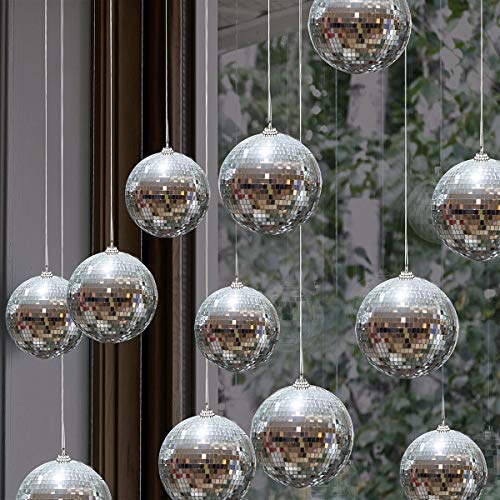 Chudian 2pcs Bolas de Espejos Discoteca, 10x10cm Bola de Discoteca con Espejos Plateada Bola de Espejos DJ Accesorio de Discoteca para 70 años Ochenta Fiesta Temática Decorativa (Plata)