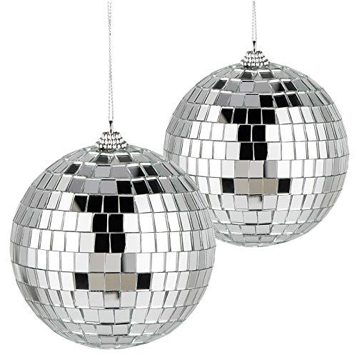 Chudian 2pcs Bolas de Espejos Discoteca, 10x10cm Bola de Discoteca con Espejos Plateada Bola de Espejos DJ Accesorio de Discoteca para 70 años Ochenta Fiesta Temática Decorativa (Plata)