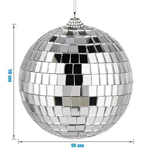 Chudian 2pcs Bolas de Espejos Discoteca, 10x10cm Bola de Discoteca con Espejos Plateada Bola de Espejos DJ Accesorio de Discoteca para 70 años Ochenta Fiesta Temática Decorativa (Plata)