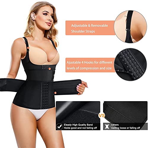 Chumian Fajas Reductoras Corset Mujer Cintura Faja Postparto Corset Adelgazantes Compresion para Entrenamiento Deporte Chaleco de Sudor (Medium, Negro)