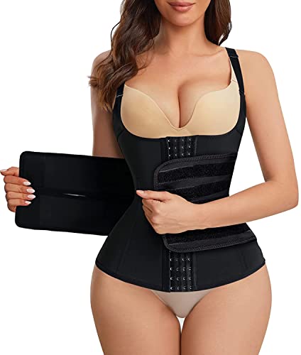 Chumian Fajas Reductoras Corset Mujer Cintura Faja Postparto Corset Adelgazantes Compresion para Entrenamiento Deporte Chaleco de Sudor (Medium, Negro)